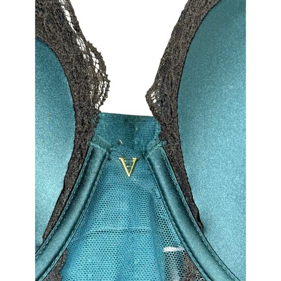 Victoria’s Secret Very Sexy Push-up Corset Bra Women's 38D Teal Black Lace - Picture 4 of 8
